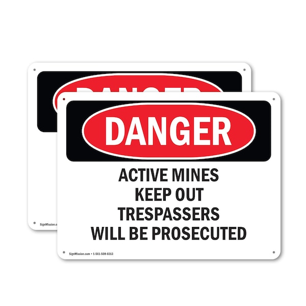 Signmission Active Mines Keep Out Trespassers Danger Sign, Plastic, 10in W x 7in L, 2PK OS-2PACK-DS-P-710-L-1892 - main